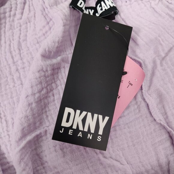 NEW Dkny Women's Crop Top Size L Purple Cotton Seersucker One Shoulder Boho Chic - Picture 5 of 9